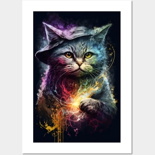 Cat Wizard Portrait Painting Posters and Art